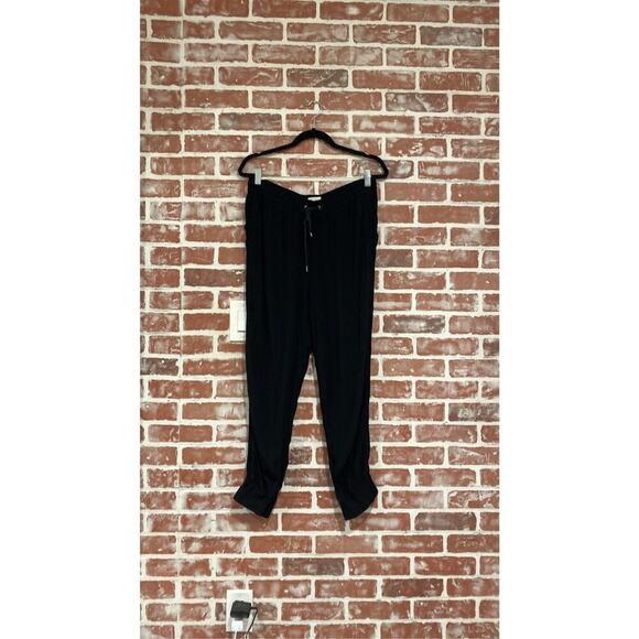 Womens Wilfred Aritzia Black Crepe Drawstring Cuffed Joggers Size Large - Picture 1 of 11